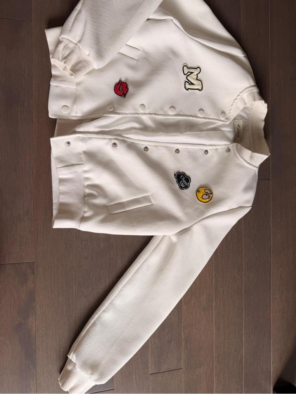 White Patch Embellished Bomber Jacket
